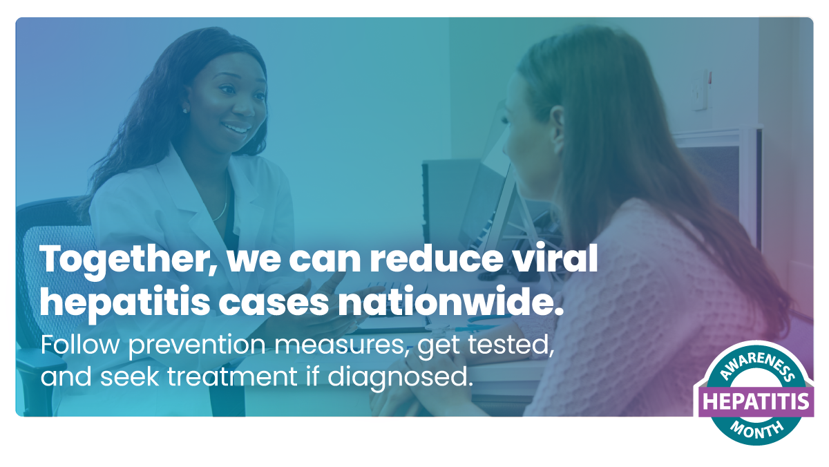 CDC graphic of provider and patient with text overlay that reads Together we can Reduce Viral Hepatitis Cases Nationwide 