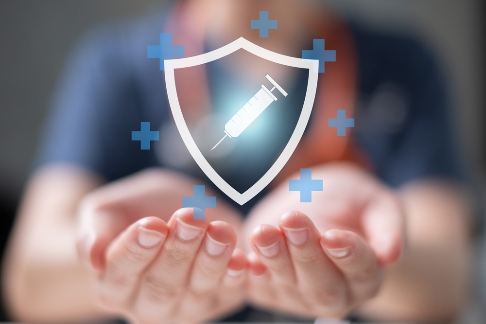 Professional health care immunization concept - syringe with shield