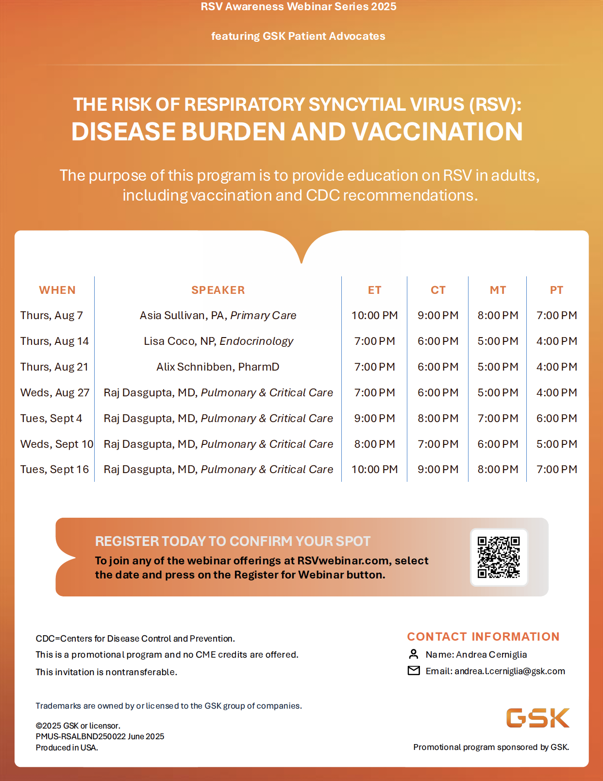 RSV Awareness Webinar Series flyer