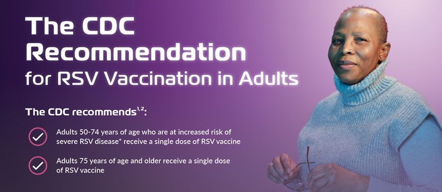 senior woman next to text about CDC recommendations on the RSV vaccine