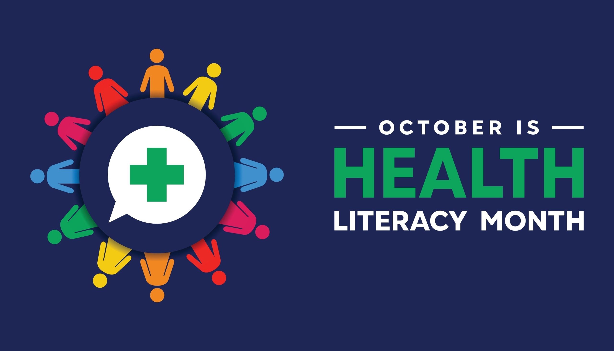 Health Literacy Month. Message, plus icon and people graphic