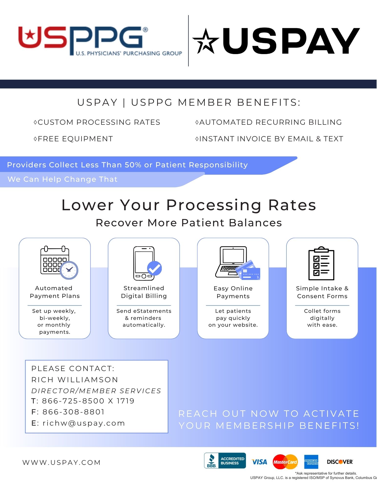 USPay flyer explaining USPPG member benefits